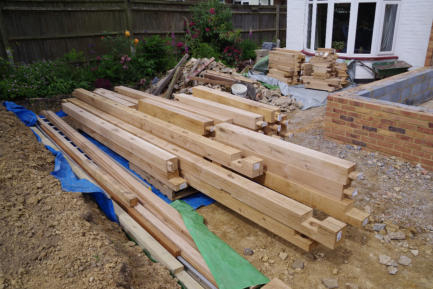 Timber stored on bearers