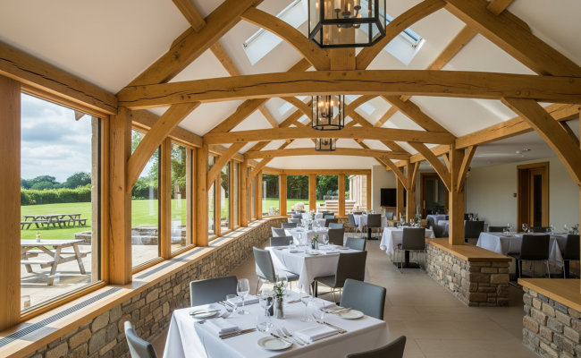 Oak Dining Room with King Post Trusses