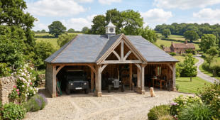 Oak Framed Garage with Clock Tower